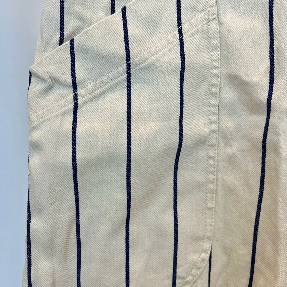NWT Anthropologie Cream & Blue Striped Jumpsuit Size 4P